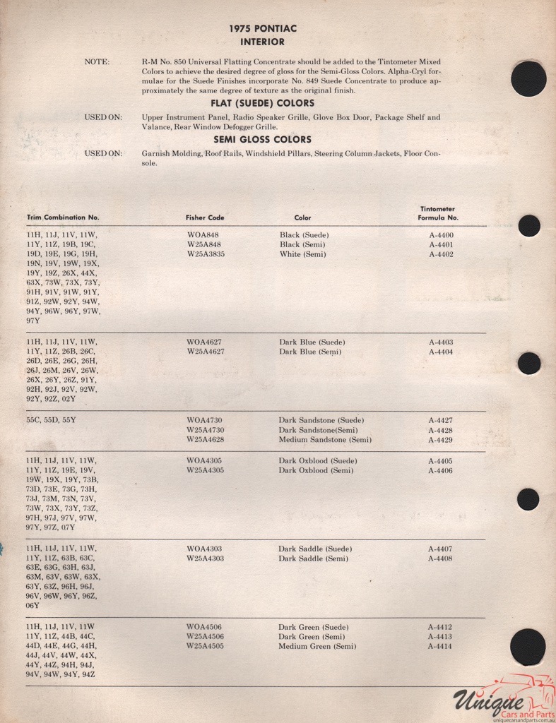 1975 Pontiac Paint Charts RM 2